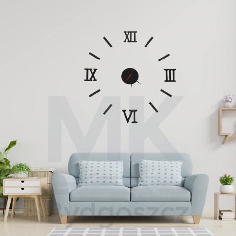 Zegar Ścienny naklejany DIY regulowany czarny cyfry rzymskie 130cm Zegar Ścienny naklejany DIY regulowany czarny cyfry rzymskie 130cm