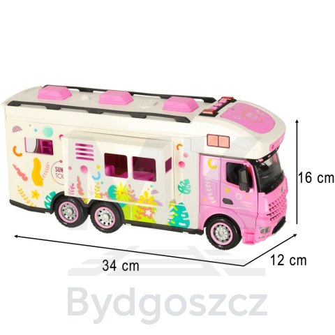 Kamper zdalnie sterowany na pilota samochód kempingowy auto 2,4GHz dźwięki światła akcesoria różowy Kamper zdalnie sterowany na pilota samochód kempingowy auto 2,4GHz dźwięki światła akcesoria różowy