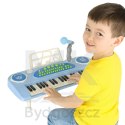 Keyboard dla dzieci pianinko interaktywne organki 37 klawiszy mikrofon statyw niebieskie