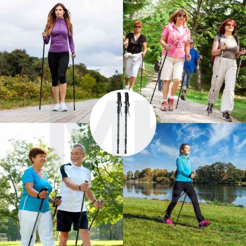 Kijki kije trekkingowe do nordic walking składane 2 sztuki czarne Kijki kije trekkingowe do nordic walking składane 2 sztuki czarne