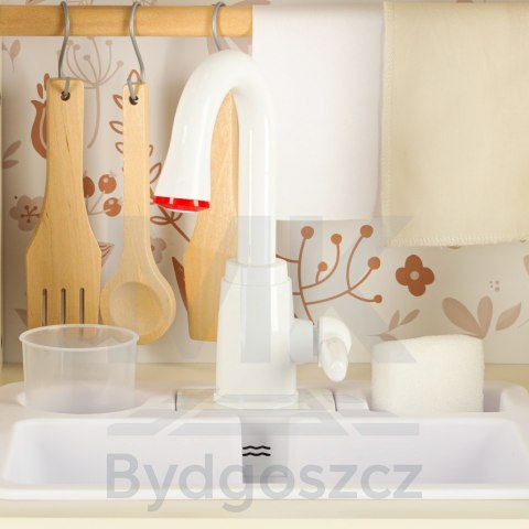 Kuchnia dla dzieci drewniana kran z wodą dźwięki światła 90cm Kuchnia dla dzieci drewniana kran z wodą dźwięki światła 90cm