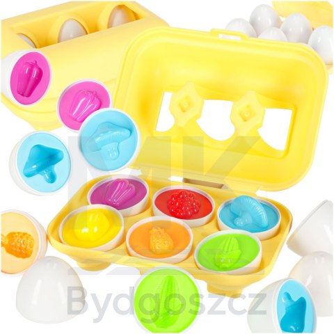 Układanka edukacyjna sorter dopasuj kształty jajka montessori owoce warzywa 6szt