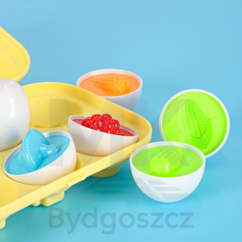 Układanka edukacyjna sorter dopasuj kształty jajka montessori owoce warzywa 6szt Układanka edukacyjna sorter dopasuj kształty jajka montessori owoce warzywa 6szt