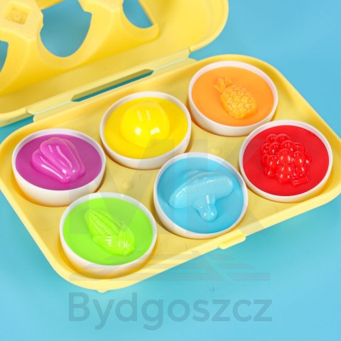 Układanka edukacyjna sorter dopasuj kształty jajka montessori owoce warzywa 6szt Układanka edukacyjna sorter dopasuj kształty jajka montessori owoce warzywa 6szt