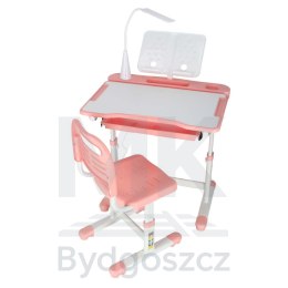 Biurko dziecięce szkolne regulowane krzesło lampka LED USB różowe