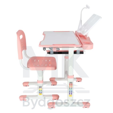 Biurko dziecięce szkolne regulowane krzesło lampka LED USB różowe Biurko dziecięce szkolne regulowane krzesło lampka LED USB różowe