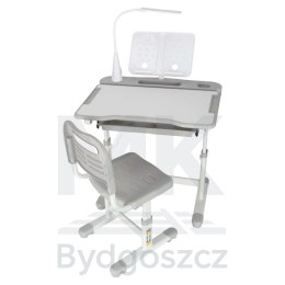 Biurko dziecięce szkolne regulowane krzesło lampka LED USB szare