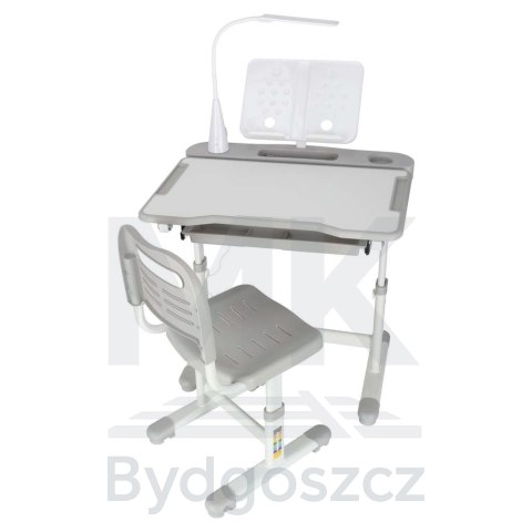 Biurko dziecięce szkolne regulowane krzesło lampka LED USB szare Biurko dziecięce szkolne regulowane krzesło lampka LED USB szare