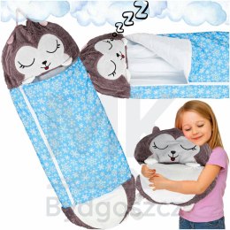 Śpiwór do spania dla dzieci turystyczny poduszka 2w1 135x50cm niebieski