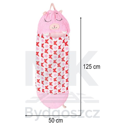 Śpiwór do spania dla dzieci turystyczny poduszka 2w1 135x50cm różowy Śpiwór do spania dla dzieci turystyczny poduszka 2w1 135x50cm różowy