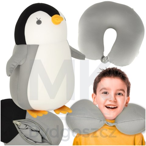 Poduszka podróżna 2w1 rogal pod kark do samochodu samolotu maskotka pingwin Poduszka podróżna 2w1 rogal pod kark do samochodu samolotu maskotka pingwin