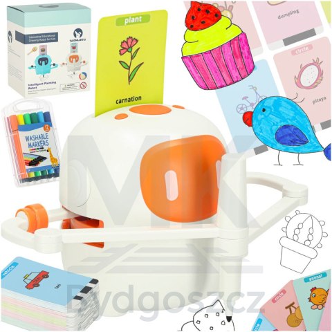 Robot edukacyjny interaktywny nauka rysowania pisania zestaw fiszki mazaki pomarańczowy Robot edukacyjny interaktywny nauka rysowania pisania zestaw fiszki mazaki pomarańczowy