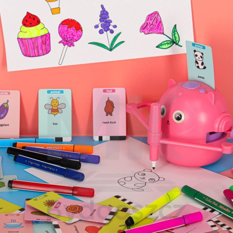 Robot edukacyjny interaktywny nauka rysowania pisania zestaw fiszki mazaki różowy Robot edukacyjny interaktywny nauka rysowania pisania zestaw fiszki mazaki różowy