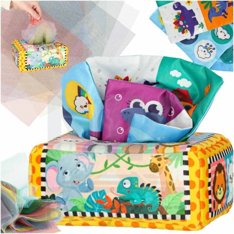 Sorter pudełko z chusteczkami sensoryczne montessori pluszowe cyfry litery