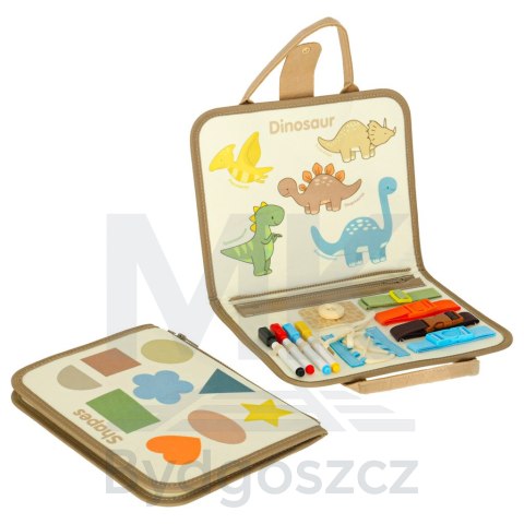 Tablica manipulacyjna sensoryczna montessori walizka dinozaury Tablica manipulacyjna sensoryczna montessori walizka dinozaury