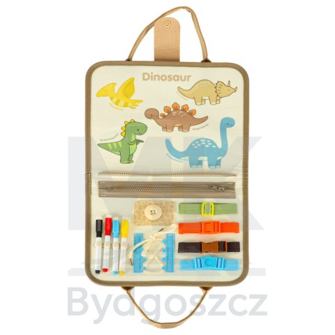Tablica manipulacyjna sensoryczna montessori walizka dinozaury Tablica manipulacyjna sensoryczna montessori walizka dinozaury