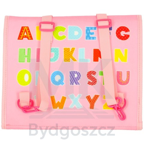 Tablica manipulacyjna sensoryczna montessori walizka plecak różowa Tablica manipulacyjna sensoryczna montessori walizka plecak różowa