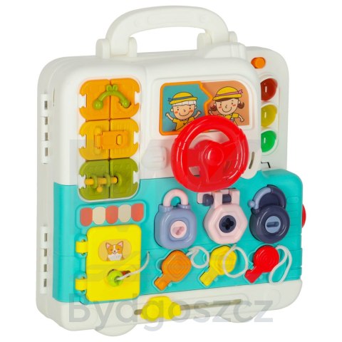Tablica manipulacyjna sensoryczna montessori walizka pokrętła miś XXL światło dźwięk Tablica manipulacyjna sensoryczna montessori walizka pokrętła miś XXL światło dźwięk