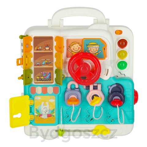 Tablica manipulacyjna sensoryczna montessori walizka pokrętła miś XXL światło dźwięk Tablica manipulacyjna sensoryczna montessori walizka pokrętła miś XXL światło dźwięk