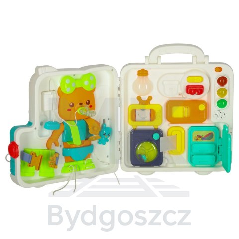 Tablica manipulacyjna sensoryczna montessori walizka pokrętła miś XXL światło dźwięk Tablica manipulacyjna sensoryczna montessori walizka pokrętła miś XXL światło dźwięk