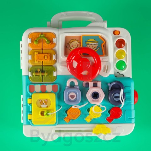 Tablica manipulacyjna sensoryczna montessori walizka pokrętła miś XXL światło dźwięk Tablica manipulacyjna sensoryczna montessori walizka pokrętła miś XXL światło dźwięk
