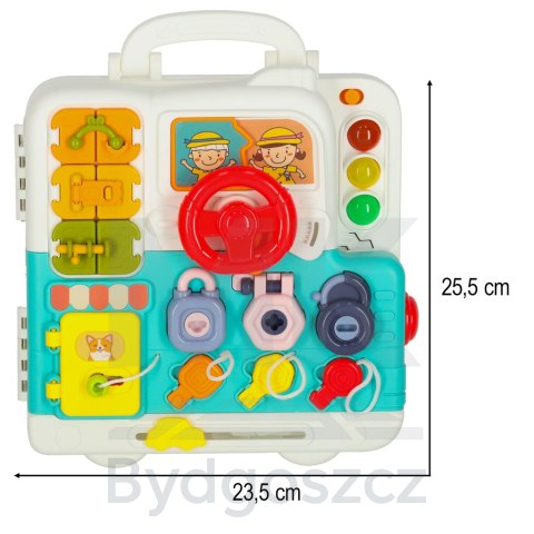 Tablica manipulacyjna sensoryczna montessori walizka pokrętła miś XXL światło dźwięk Tablica manipulacyjna sensoryczna montessori walizka pokrętła miś XXL światło dźwięk