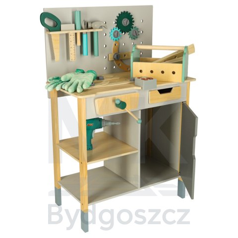 Warsztat drewniany LULILO Fikso zestaw małego majsterkowicza z narzędziami piła wkrętarka dźwięki 86cm Warsztat drewniany LULILO Fikso zestaw małego majsterkowicza z narzędziami piła wkrętarka dźwięki 86cm