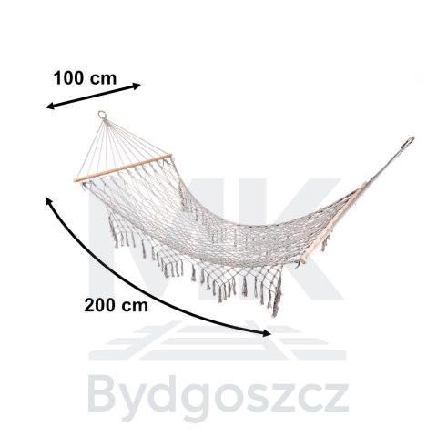 Hamak ogrodowy boho siatka frędzle leżak wiszący makrama 200cm Szary Hamak ogrodowy boho siatka frędzle leżak wiszący makrama 200cm Szary