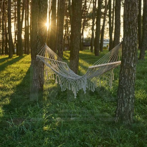 Hamak ogrodowy boho siatka frędzle leżak wiszący makrama 200cm Szary Hamak ogrodowy boho siatka frędzle leżak wiszący makrama 200cm Szary