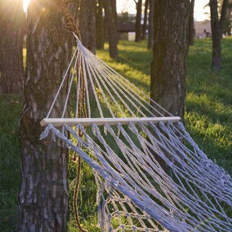 Hamak ogrodowy boho siatka frędzle leżak wiszący makrama 200cm Szary Hamak ogrodowy boho siatka frędzle leżak wiszący makrama 200cm Szary