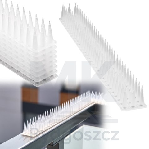 Kolce na gołębie listwa na ptaki odstraszasz plastikowe gęste białe 8el. 43 cm Kolce na gołębie listwa na ptaki odstraszasz plastikowe gęste białe 8el. 43 cm