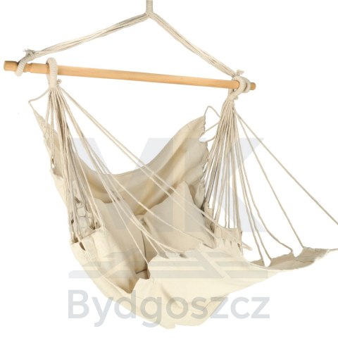 Krzesło brazylijskie z podnóżkiem leżak wiszący huśtawka 130cm beż Krzesło brazylijskie z podnóżkiem leżak wiszący huśtawka 130cm beż