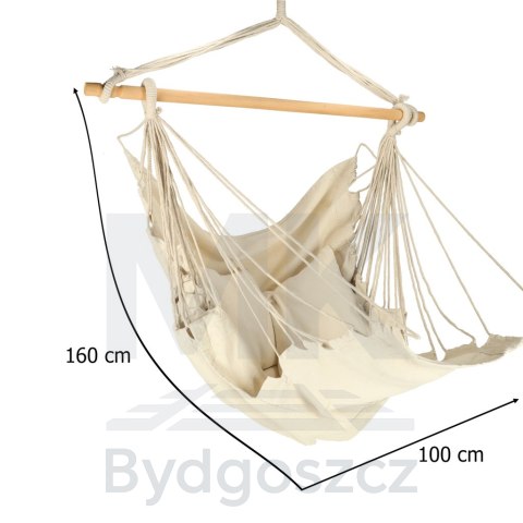 Krzesło brazylijskie z podnóżkiem leżak wiszący huśtawka 130cm beż Krzesło brazylijskie z podnóżkiem leżak wiszący huśtawka 130cm beż