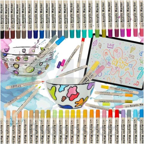Markery akrylowe do tkanin kamieni pisaki flamastry mazaki wodoodporne DIY 48 szt.