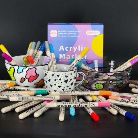 Markery akrylowe do tkanin kamieni pisaki flamastry mazaki wodoodporne DIY 48 szt. Markery akrylowe do tkanin kamieni pisaki flamastry mazaki wodoodporne DIY 48 szt.
