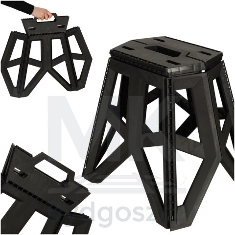 Taboret składany krzesełko turystyczne kempingowe przenośne 40 cm czarny
