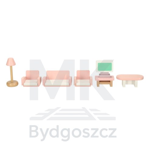 Mebelki do domku dla lalek salon sypialnia łazienka kuchnia drewniane różowe Mebelki do domku dla lalek salon sypialnia łazienka kuchnia drewniane różowe