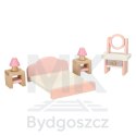 Mebelki do domku dla lalek salon sypialnia łazienka kuchnia drewniane różowe