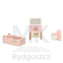 Mebelki do domku dla lalek salon sypialnia łazienka kuchnia drewniane różowe