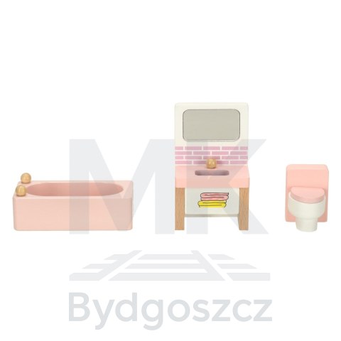 Mebelki do domku dla lalek salon sypialnia łazienka kuchnia drewniane różowe Mebelki do domku dla lalek salon sypialnia łazienka kuchnia drewniane różowe