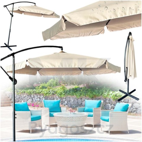 Parasol ogrodowy duży składany z wysięgnikiem 290cm beżowy Parasol ogrodowy duży składany z wysięgnikiem 290cm beżowy