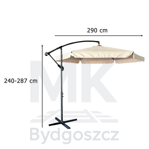 Parasol ogrodowy duży składany z wysięgnikiem 290cm beżowy Parasol ogrodowy duży składany z wysięgnikiem 290cm beżowy