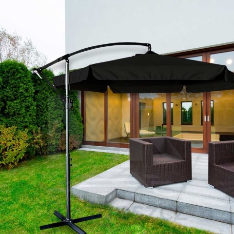 Parasol ogrodowy duży składany z wysięgnikiem 290cm czarny Parasol ogrodowy duży składany z wysięgnikiem 290cm czarny