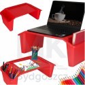 Stolik pod laptopa z organizerem podróżny samochodowy dla dzieci z kieszeniami śniadaniowy podstawka przenośny stabilny czerwony
