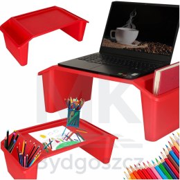 Stolik pod laptopa z organizerem podróżny samochodowy dla dzieci z kieszeniami śniadaniowy podstawka przenośny stabilny czerwony