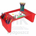 Stolik pod laptopa z organizerem podróżny samochodowy dla dzieci z kieszeniami śniadaniowy podstawka przenośny stabilny czerwony