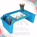 Stolik pod laptopa z organizerem podróżny samochodowy dla dzieci z kieszeniami śniadaniowy podstawka przenośny stabilny niebiesk