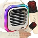 Zestaw do karaoke głośnik Bluetooth 2 mikrofony USB LED 10W kremowy