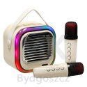 Zestaw do karaoke głośnik Bluetooth 2 mikrofony USB LED 10W kremowy
