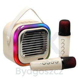 Zestaw do karaoke głośnik Bluetooth 2 mikrofony USB LED 10W kremowy